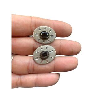 Mr. X Sterling Silver Cufflinks Oval Shape with Hematite Black Stone Marked